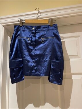 Navy Satin Y2K Goth Chic Mini Skirt